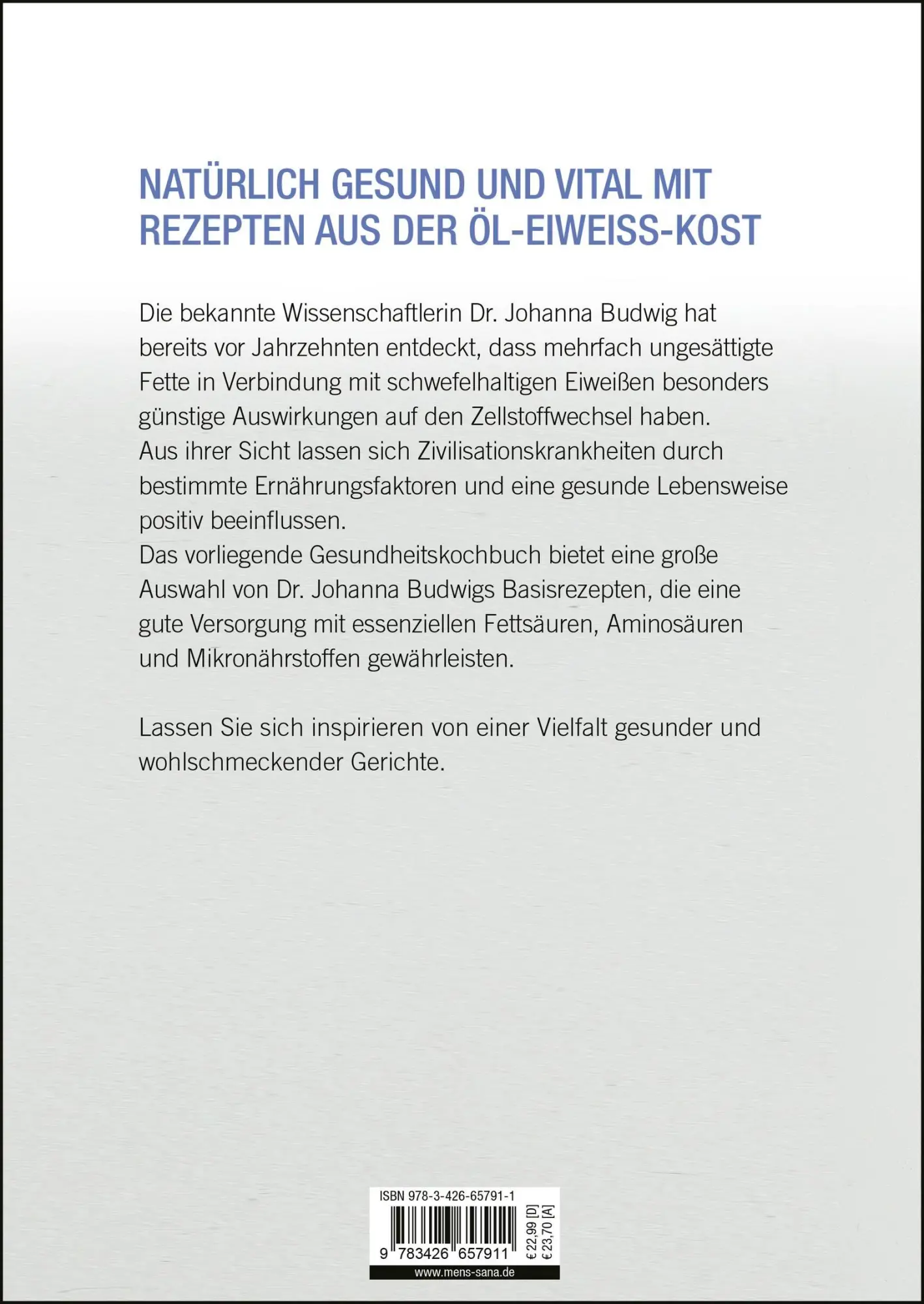 Rückseite: 9783426657911 | Basisrezepte aus der Öl-Eiweiß-Kost | Johanna Budwig | Taschenbuch