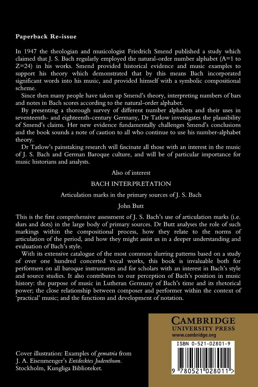 Rückseite: 9780521028011 | Bach and the Riddle of the Number Alphabet | Ruth Tatlow (u. a.)