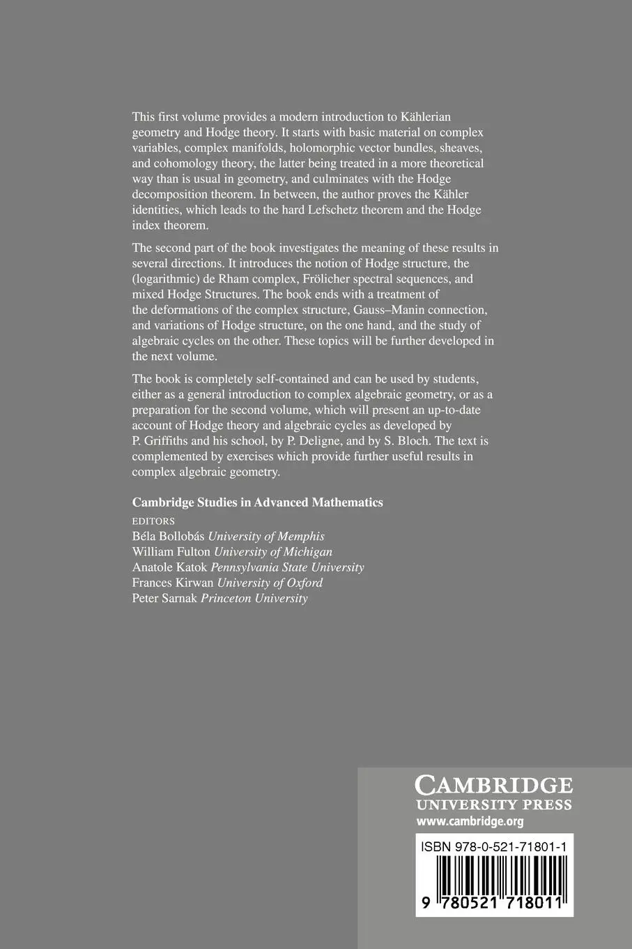 Rückseite: 9780521718011 | Hodge Theory and Complex Algebraic Geometry I | Claire Voisin | Buch