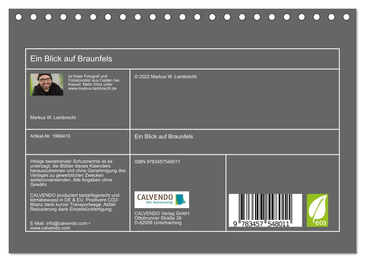 Bild: 9783457548011 | Ein Blick auf Braunfels (Tischkalender 2026 DIN A5 quer), CALVENDO...