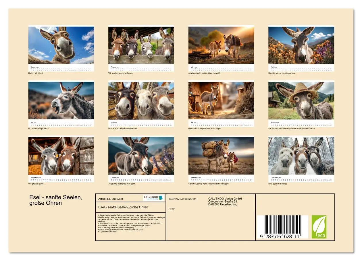 Bild: 9783516628111 | Esel - sanfte Seelen, große Ohren (Wandkalender 2026 DIN A4 quer),...