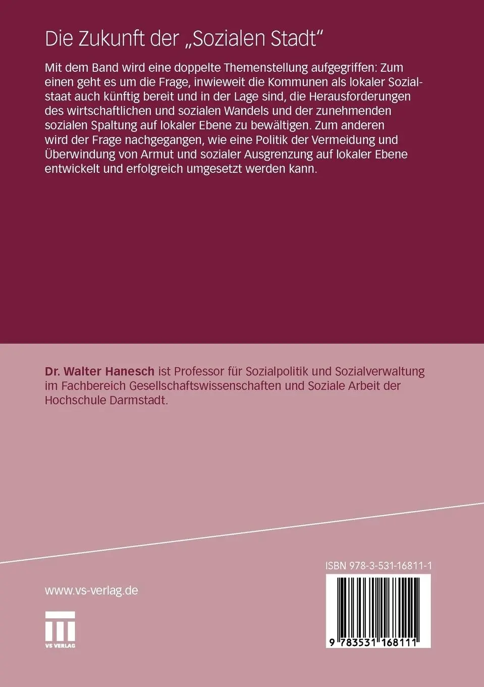 Rückseite: 9783531168111 | Die Zukunft der "Sozialen Stadt" | Walter Hanesch | Taschenbuch | 2010