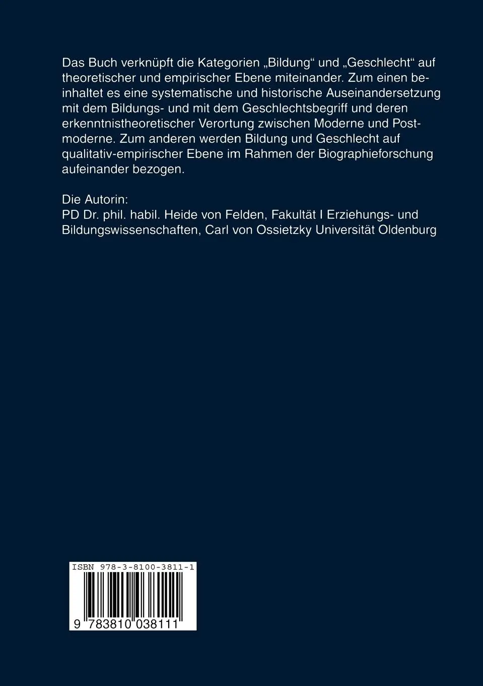 Rückseite: 9783810038111 | Bildung und Geschlecht zwischen Moderne und Postmoderne | Felden