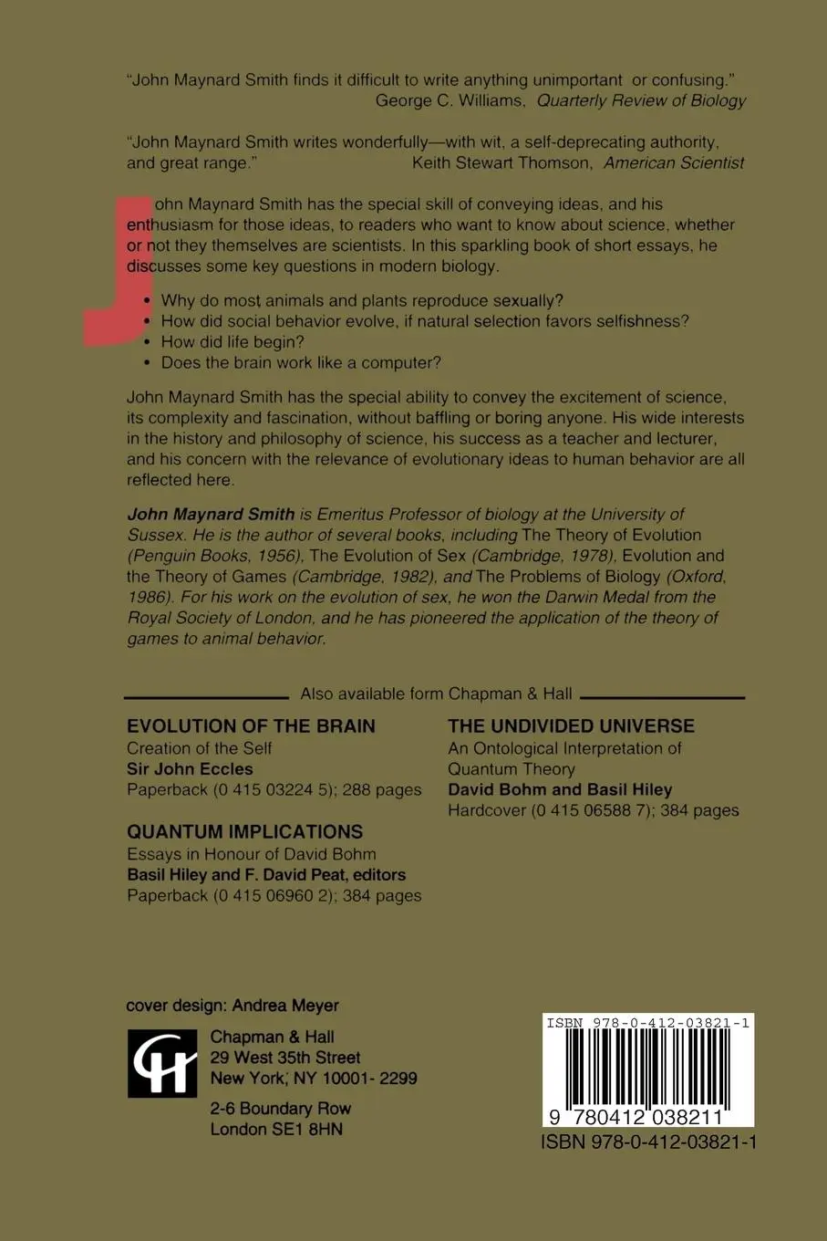 Rückseite: 9780412038211 | Did Darwin Get It Right? | Essays on Games, Sex and Evolution | Smith