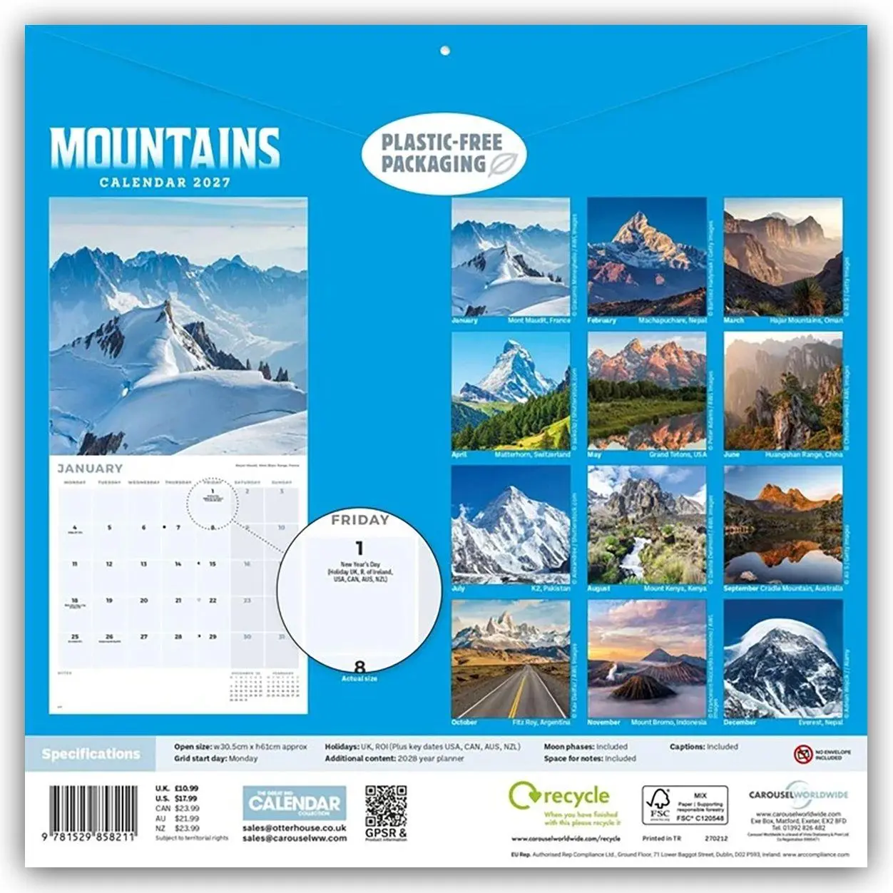 Rückseite: 9781529858211 | Mountains - Die höchsten Berge 2027 - Wand-Kalender | Calendar | 28 S.