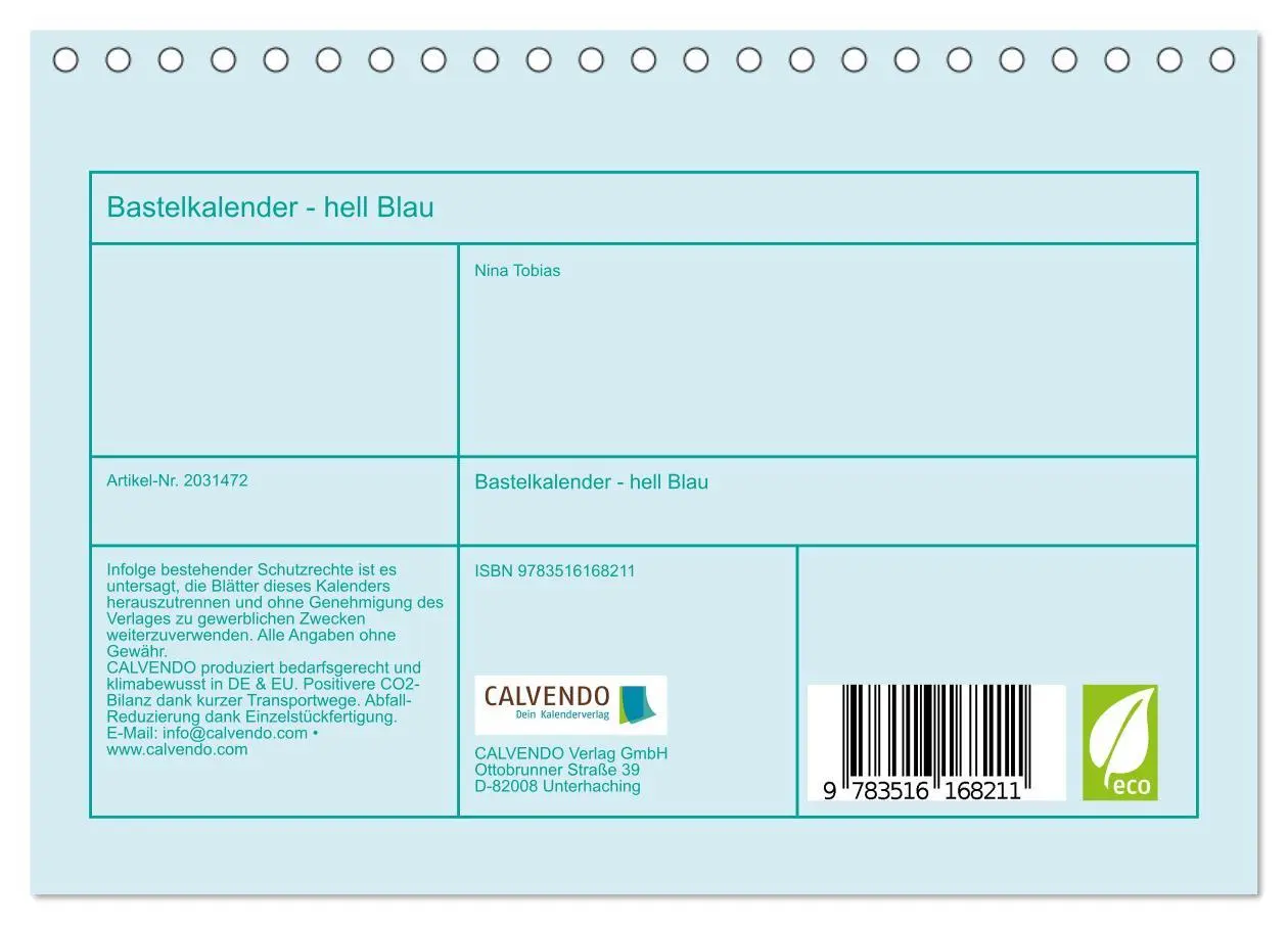 Bild: 9783516168211 | Bastelkalender - hell Blau (Tischkalender 2026 DIN A5 quer),...