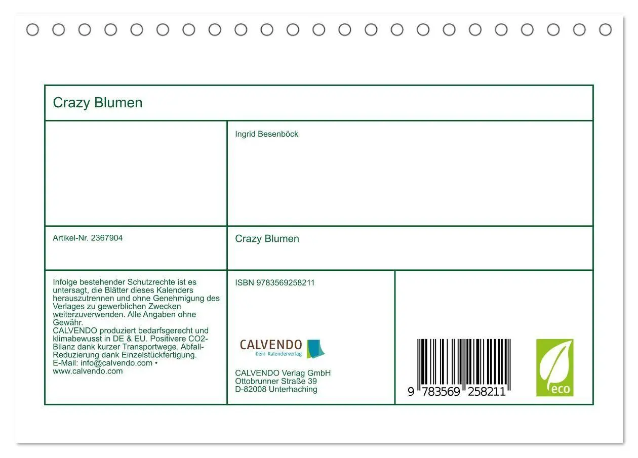 Bild: 9783569258211 | Crazy Blumen (Tischkalender 2027 DIN A5 quer), CALVENDO Monatskalender