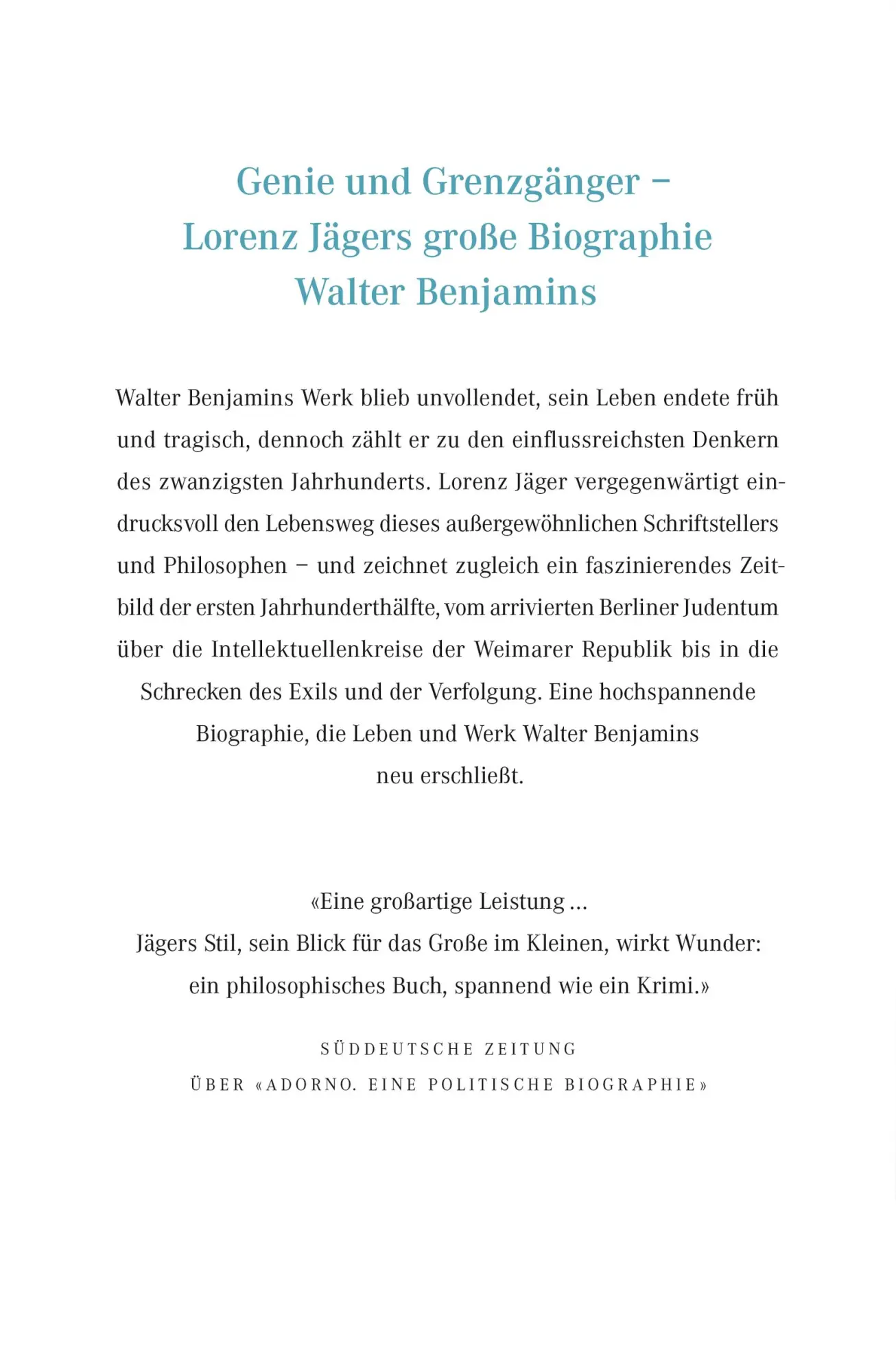 Rückseite: 9783871348211 | Walter Benjamin | Das Leben eines Unvollendeten | Lorenz Jäger | Buch