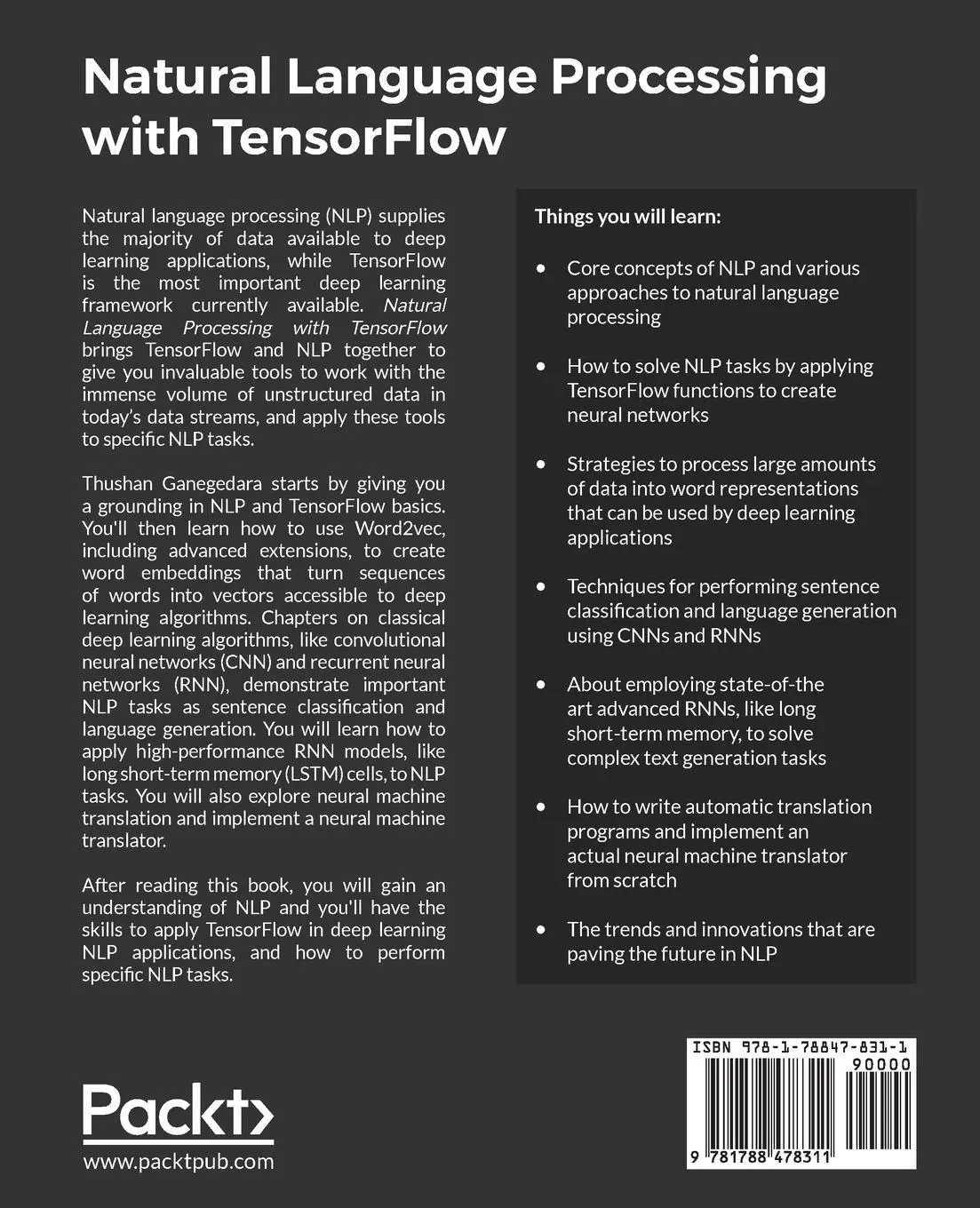 Rückseite: 9781788478311 | Natural Language Processing with TensorFlow | Thushan Ganegedara