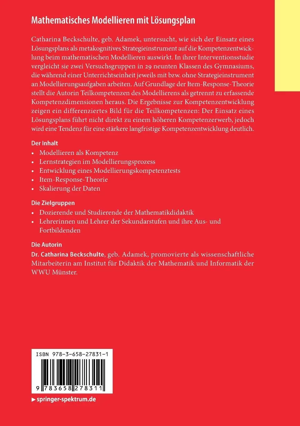 Rückseite: 9783658278311 | Mathematisches Modellieren mit Lösungsplan | Catharina Beckschulte