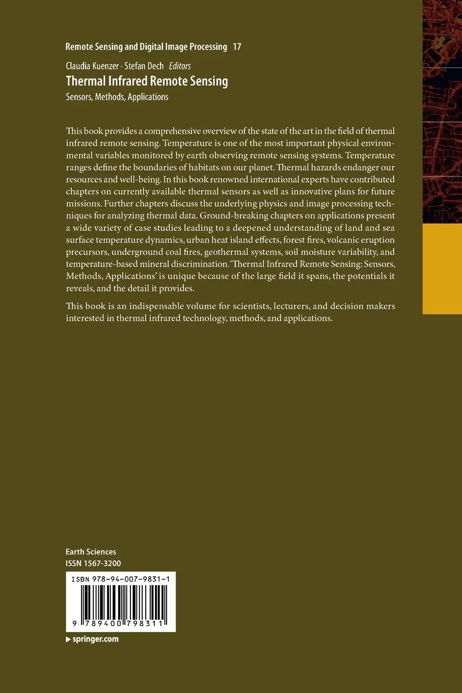 Rückseite: 9789400798311 | Thermal Infrared Remote Sensing | Sensors, Methods, Applications