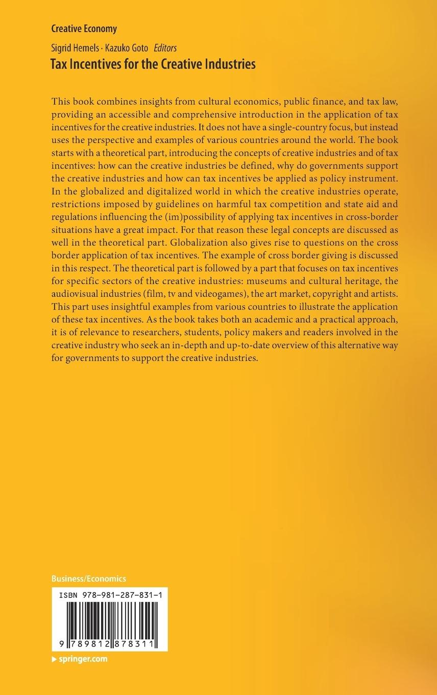 Rückseite: 9789812878311 | Tax Incentives for the Creative Industries | Kazuko Goto (u. a.)