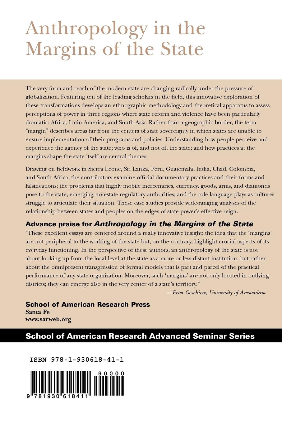 Rückseite: 9781930618411 | Anthropology in the Margins of the State | Veena Das (u. a.) | Buch