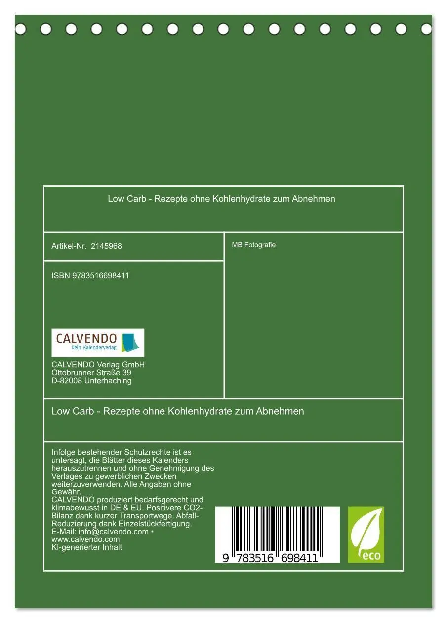 Bild: 9783516698411 | Low Carb - Rezepte ohne Kohlenhydrate zum Abnehmen (Tischkalender...