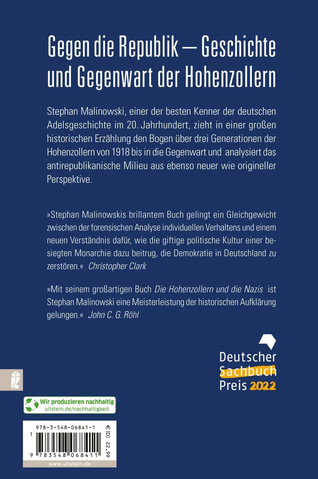 Rückseite: 9783548068411 | Die Hohenzollern und die Nazis | Stephan Malinowski | Taschenbuch