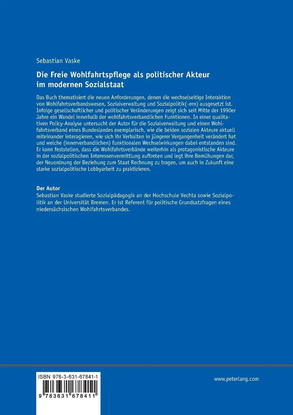 Rückseite: 9783631678411 | Die Freie Wohlfahrtspflege als politischer Akteur im modernen...