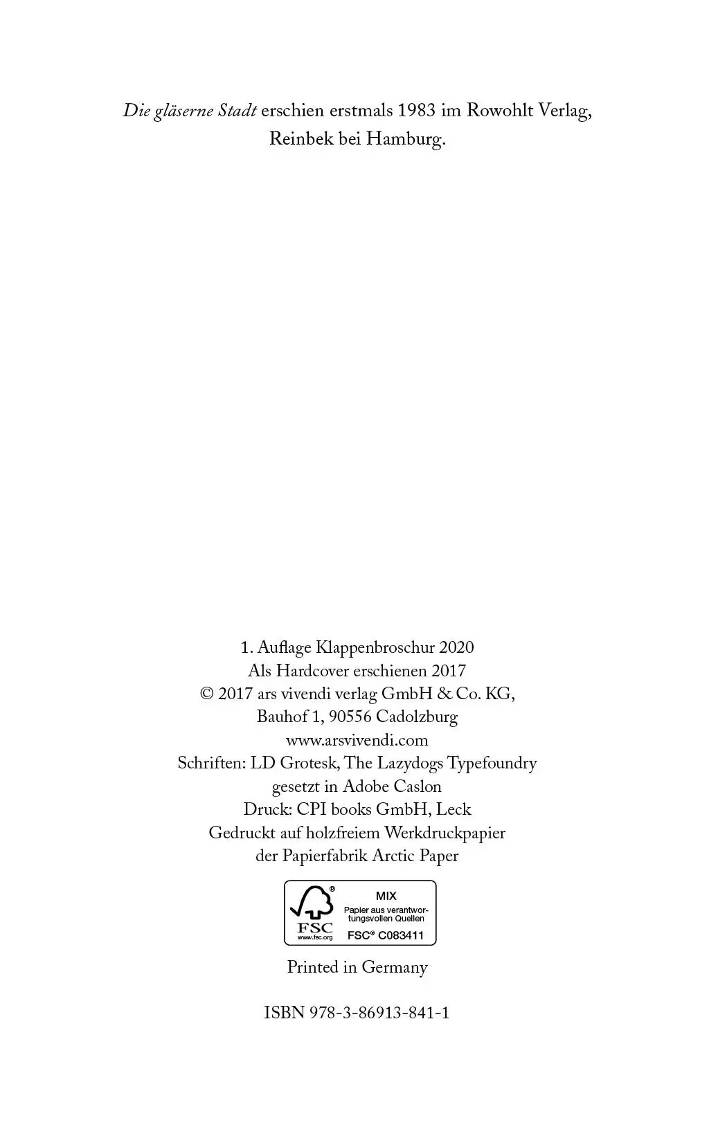 Bild: 9783869138411 | Die gläserne Stadt | Erzählung | Natascha Wodin | Taschenbuch | 310 S.