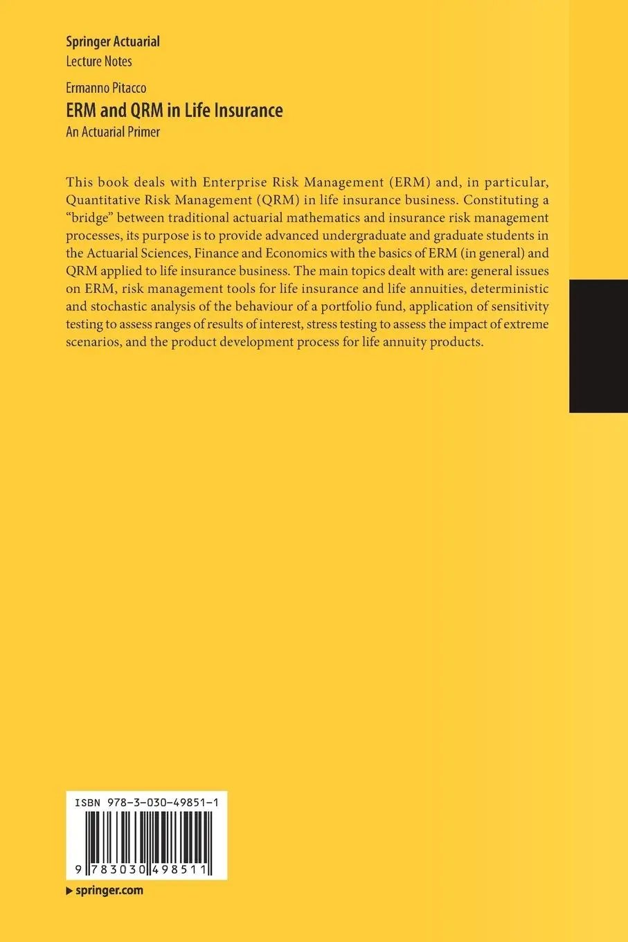 Rückseite: 9783030498511 | ERM and QRM in Life Insurance | An Actuarial Primer | Ermanno Pitacco