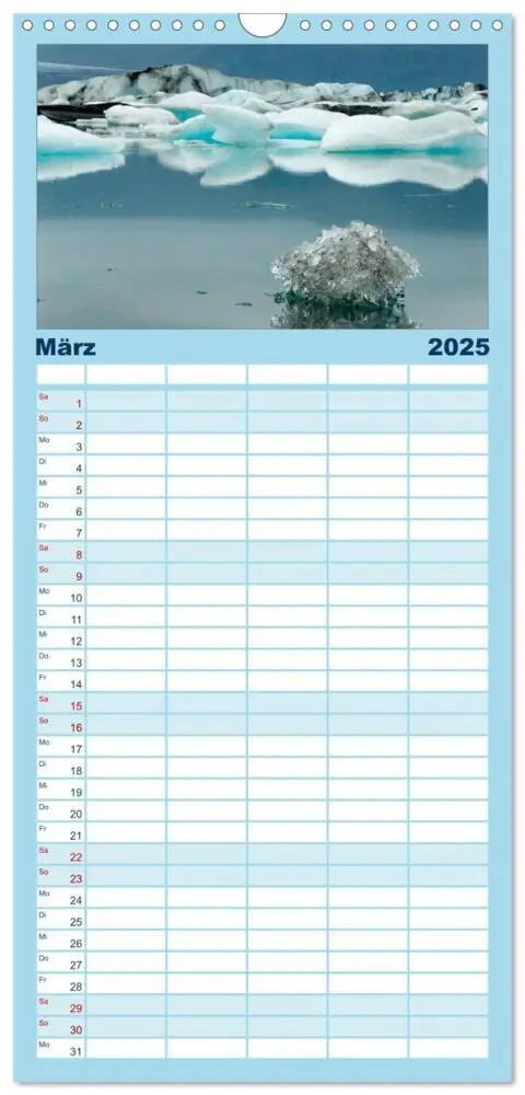 Bild: 9783457118511 | Familienplaner 2025 - Island mit 5 Spalten (Wandkalender, 21 x 45...