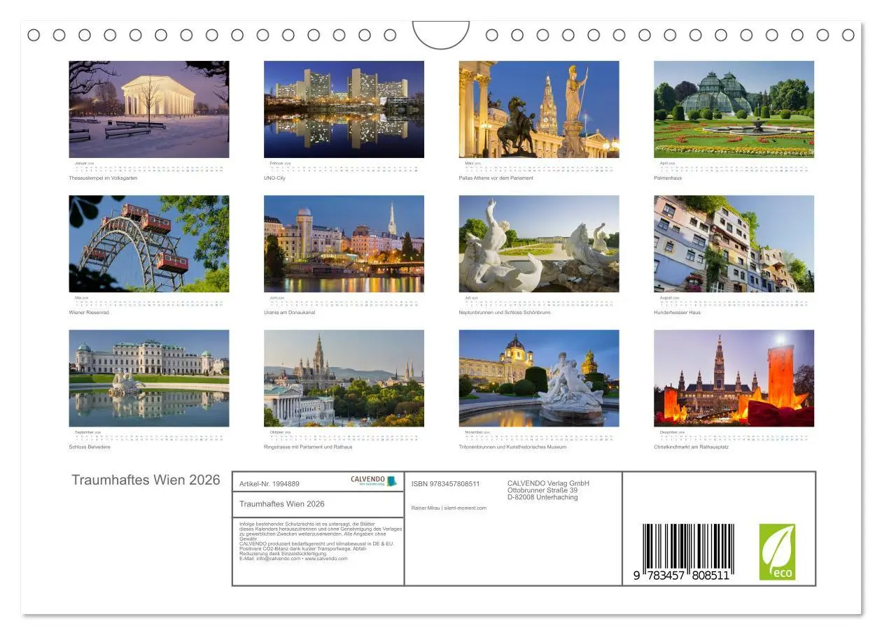 Bild: 9783457808511 | Traumhaftes Wien 2026 (Wandkalender 2026 DIN A4 quer), CALVENDO...