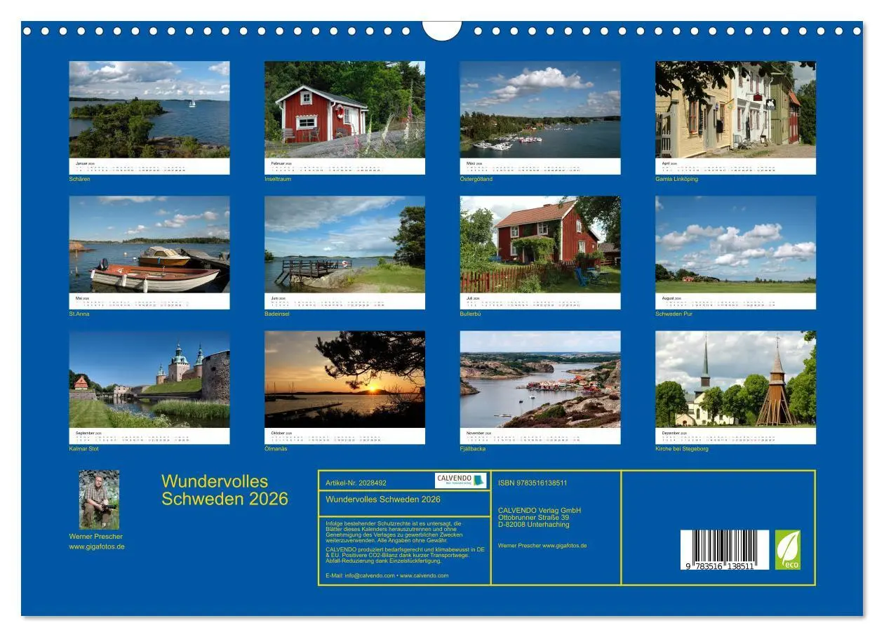 Bild: 9783516138511 | Wundervolles Schweden 2026 (Wandkalender 2026 DIN A3 quer),...
