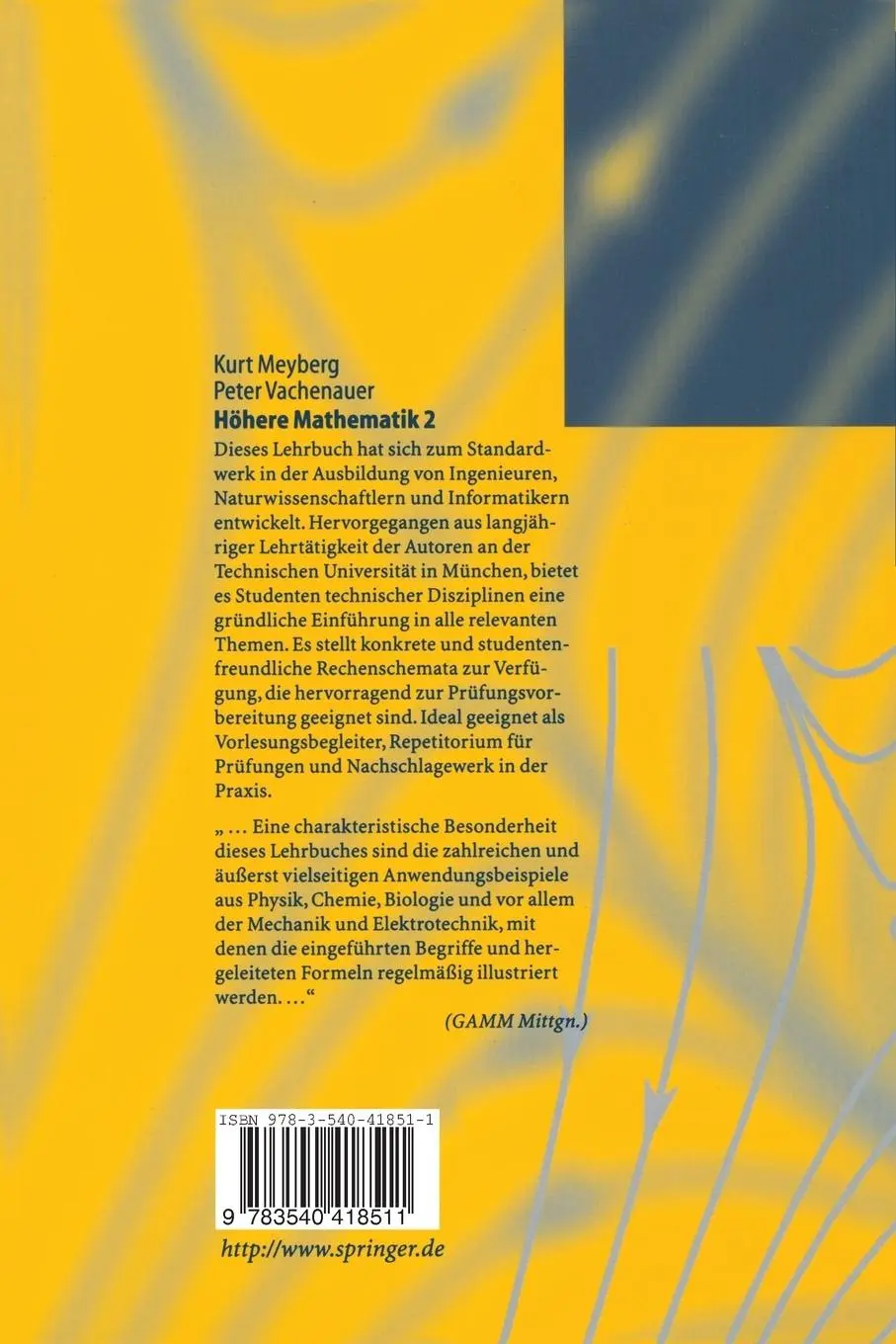 Rückseite: 9783540418511 | Höhere Mathematik 2 | Peter Vachenauer (u. a.) | Taschenbuch | XIII
