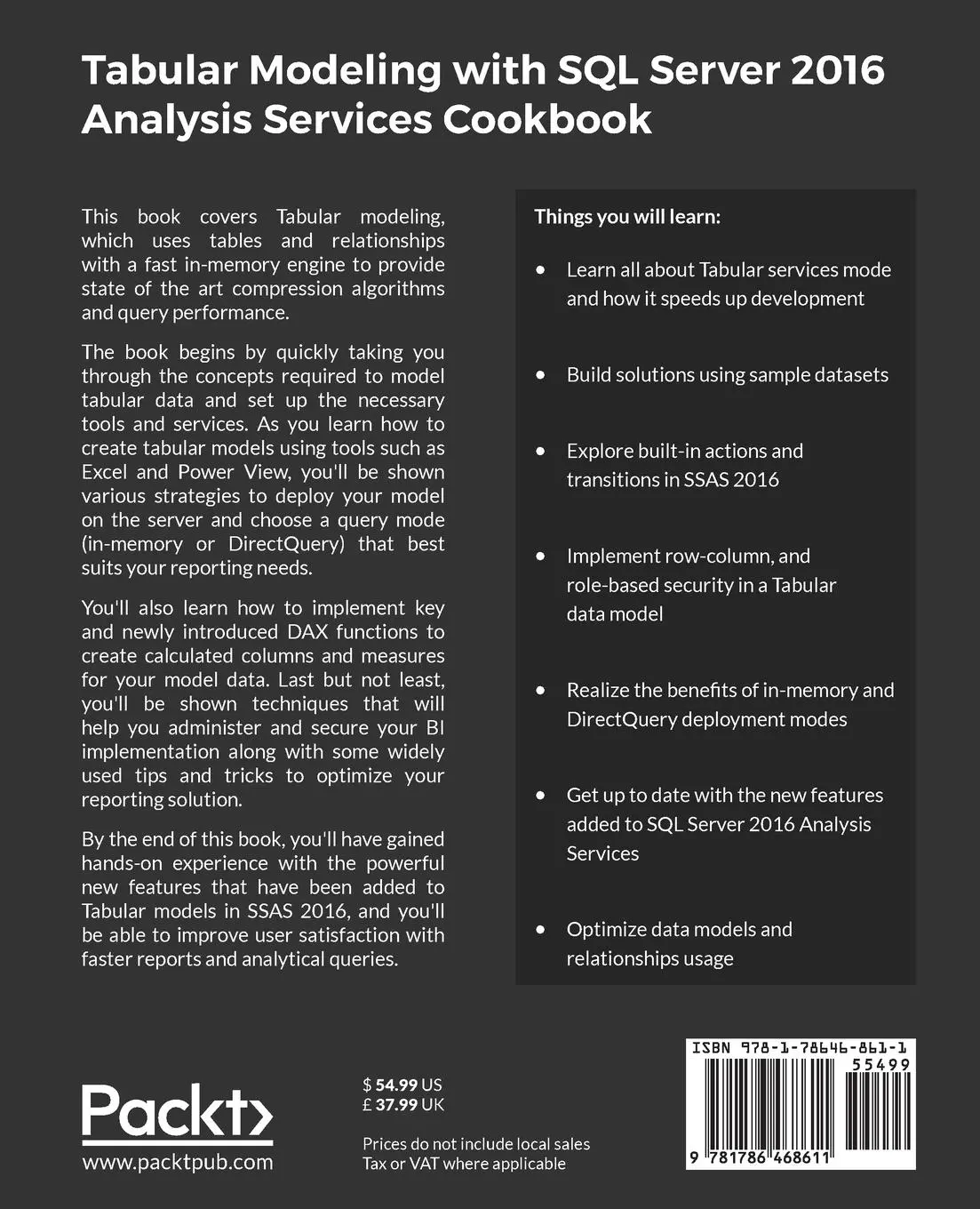 Rückseite: 9781786468611 | Tabular Modeling with SQL Server 2016 Analysis Services Cookbook