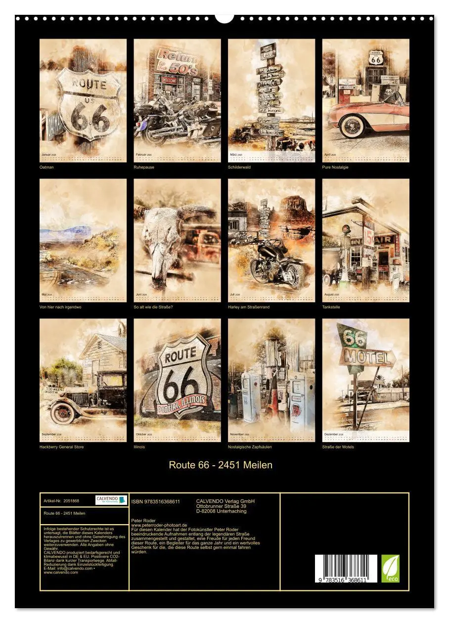 Bild: 9783516368611 | Route 66 - 2451 Meilen (Wandkalender 2026 DIN A2 hoch), CALVENDO...