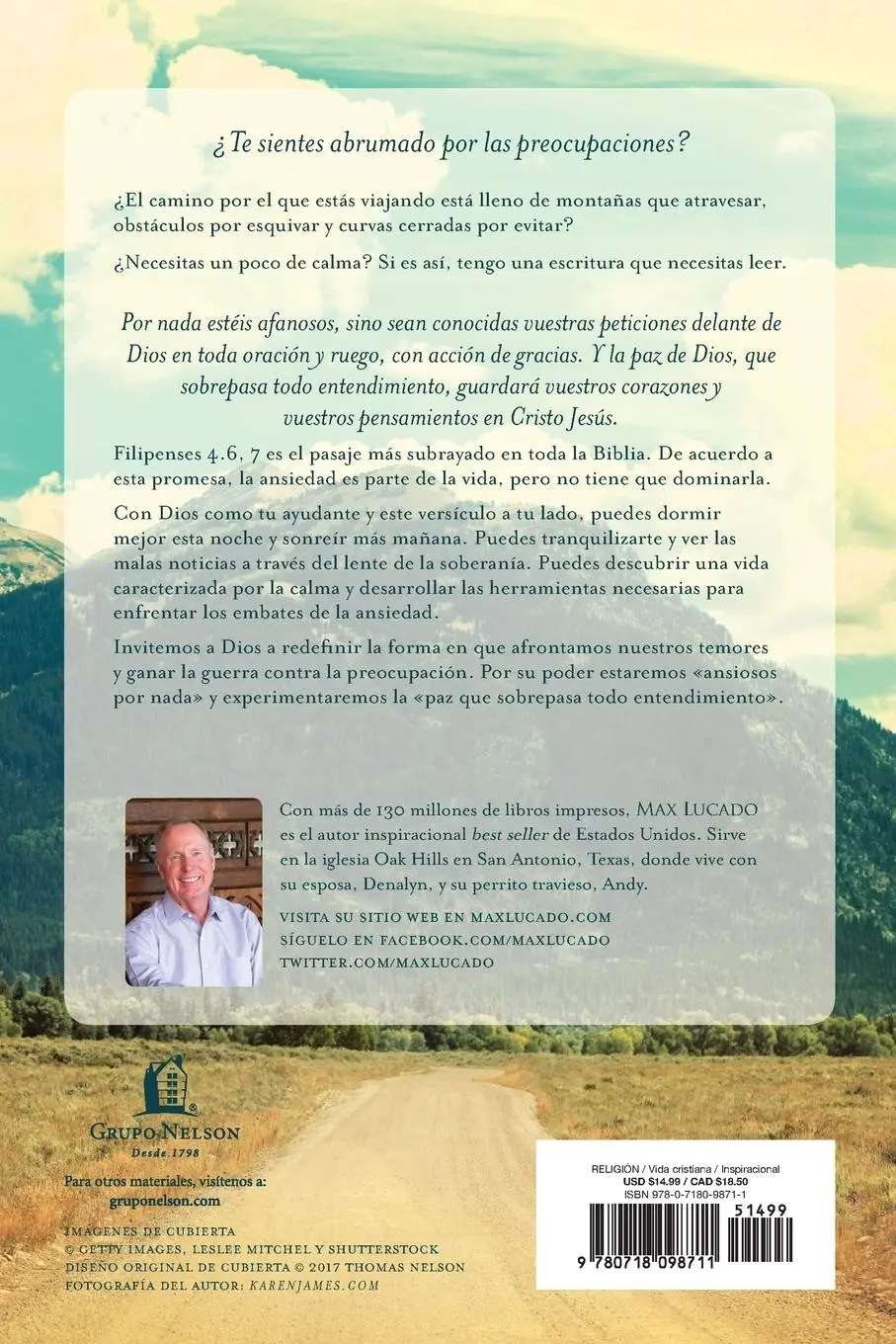 Rückseite: 9780718098711 | Ansiosos por nada | Menos preopupación, más paz | Max Lucado | Buch