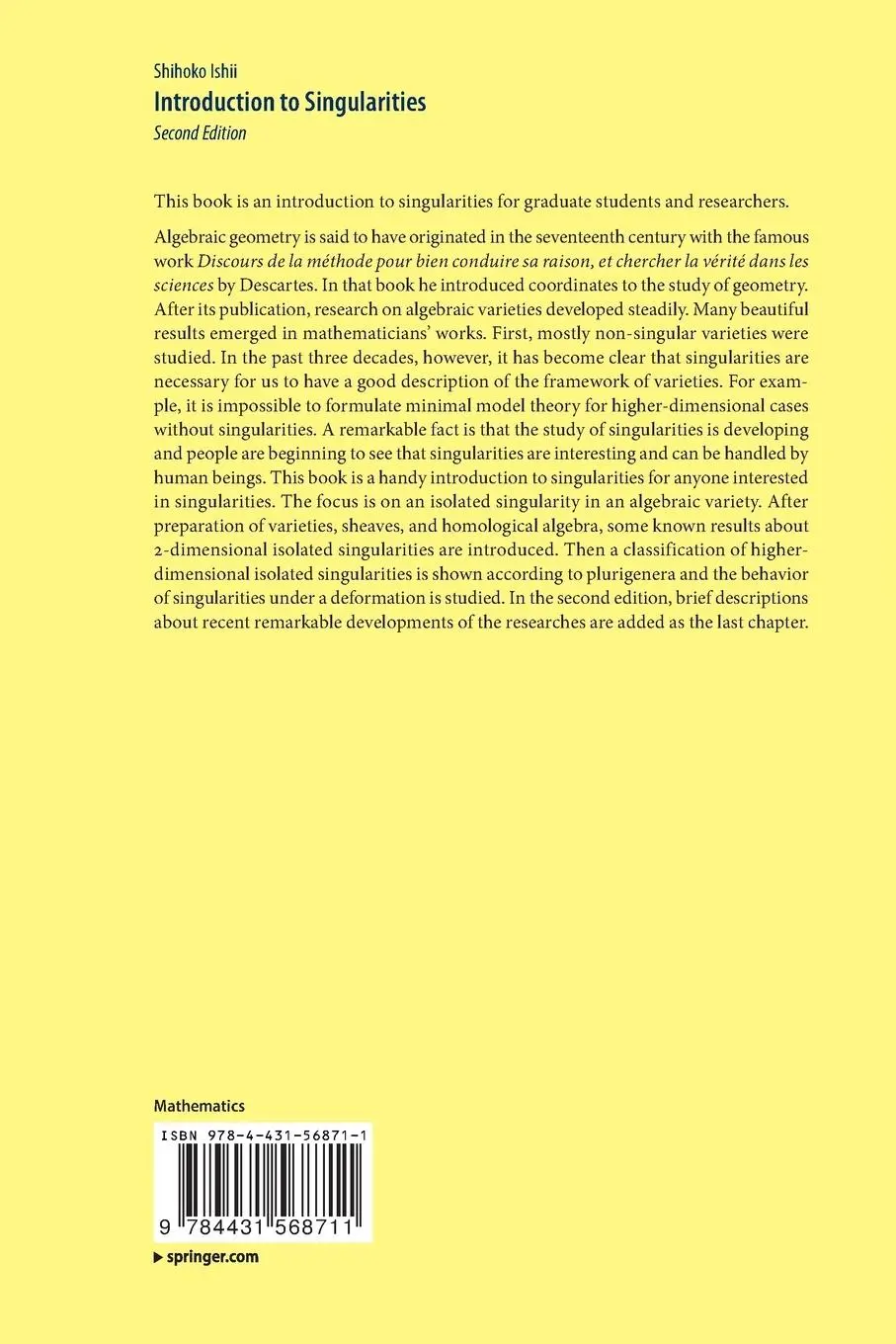 Rückseite: 9784431568711 | Introduction to Singularities | Shihoko Ishii | Taschenbuch | x | 2018