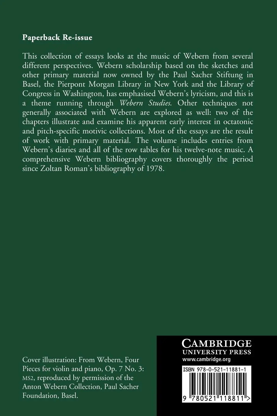 Rückseite: 9780521118811 | Webern Studies | Kathryn Bailey (u. a.) | Taschenbuch | Buch | 2009