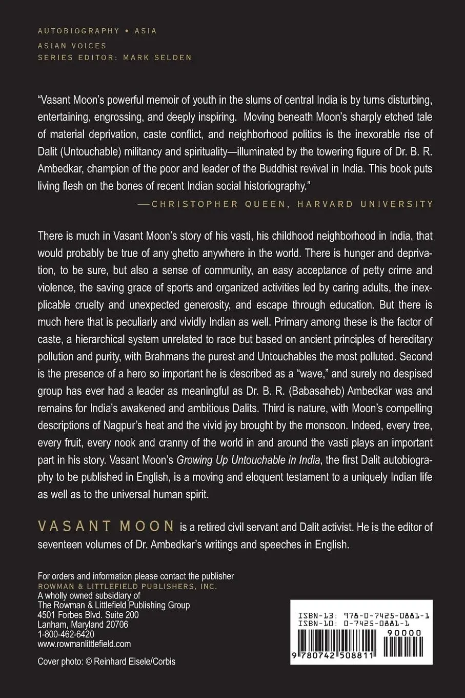 Rückseite: 9780742508811 | Growing up Untouchable in India | A Dalit Autobiography | Moon (u. a.)