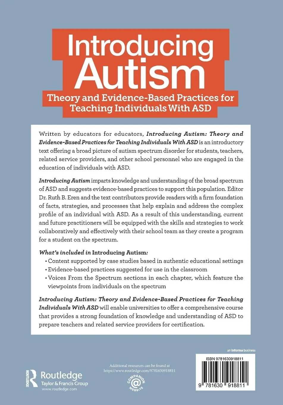 Rückseite: 9781630918811 | Introducing Autism | Ruth Eren | Taschenbuch | Englisch | 2023