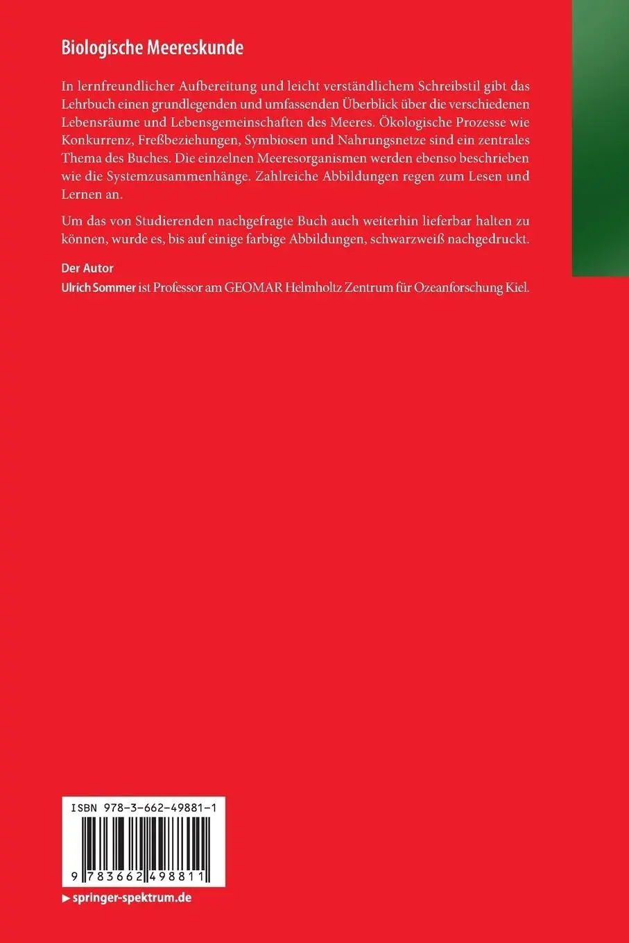 Rückseite: 9783662498811 | Biologische Meereskunde | Ulrich Sommer | Taschenbuch | XX | Deutsch