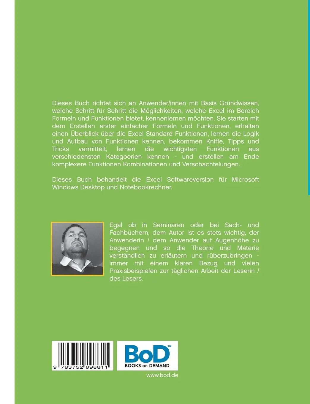 Rückseite: 9783752898811 | Windows Office Excel Formeln und Funktionen | Grundlagen | Jörg Weiss