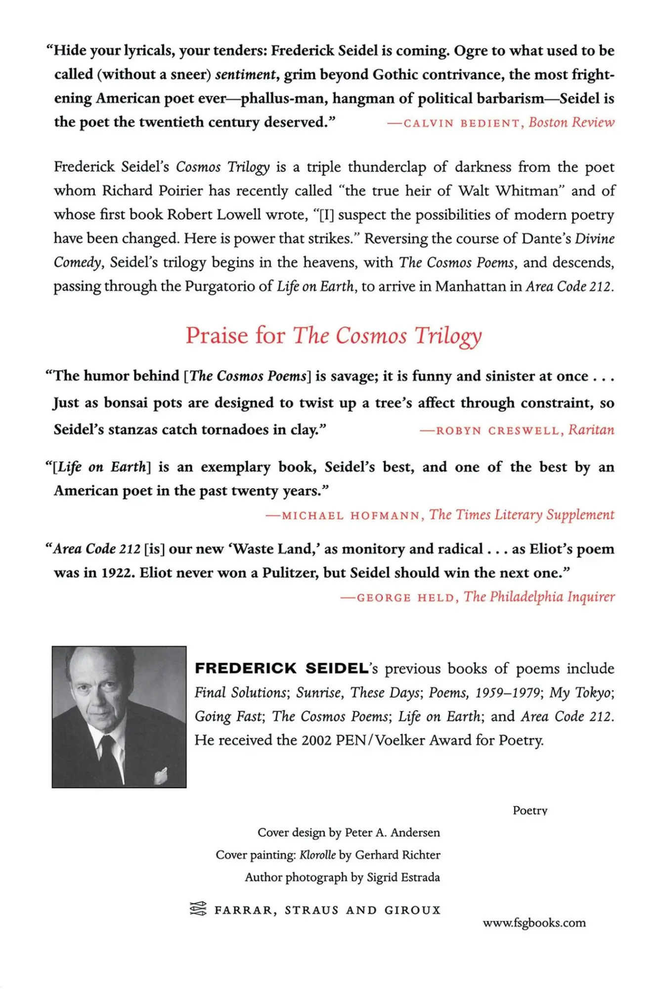 Rückseite: 9780374528911 | COSMOS TRILOGY | Frederick Seidel | Taschenbuch | Paperback | Englisch