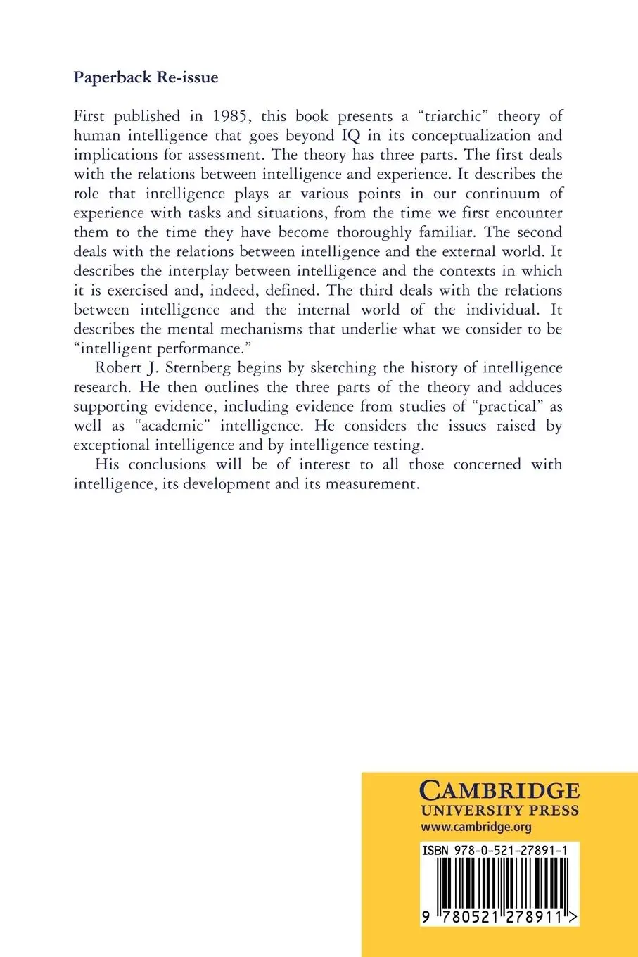 Rückseite: 9780521278911 | Beyond IQ | A Triarchic Theory of Human Intelligence | Taschenbuch