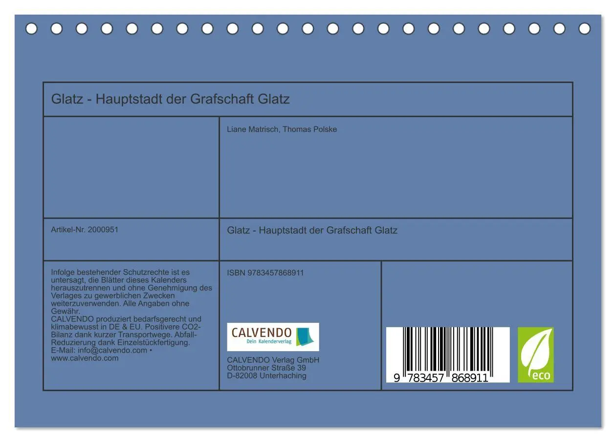 Bild: 9783457868911 | Glatz - Hauptstadt der Grafschaft Glatz (Tischkalender 2026 DIN A5...