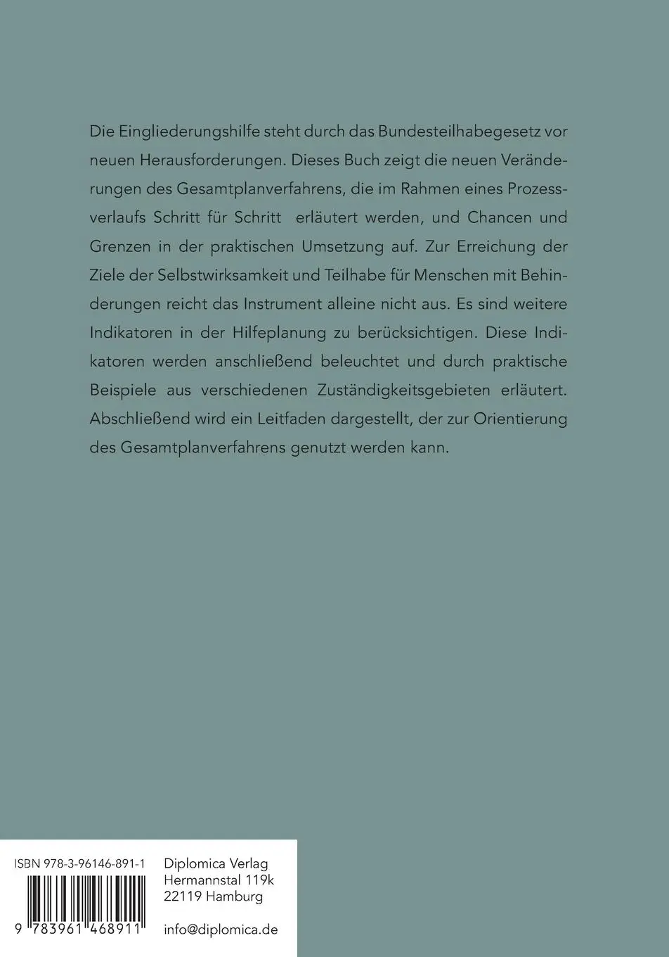 Rückseite: 9783961468911 | Das Gesamtplanverfahren in der Eingliederungshilfe: Das...