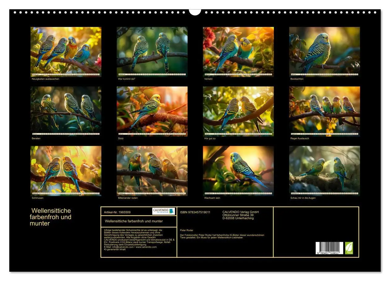 Bild: 9783457519011 | Wellensittiche farbenfroh und munter (Wandkalender 2026 DIN A2...