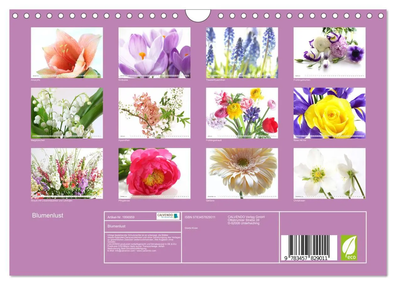 Bild: 9783457829011 | Blumenlust (Wandkalender 2026 DIN A4 quer), CALVENDO Monatskalender