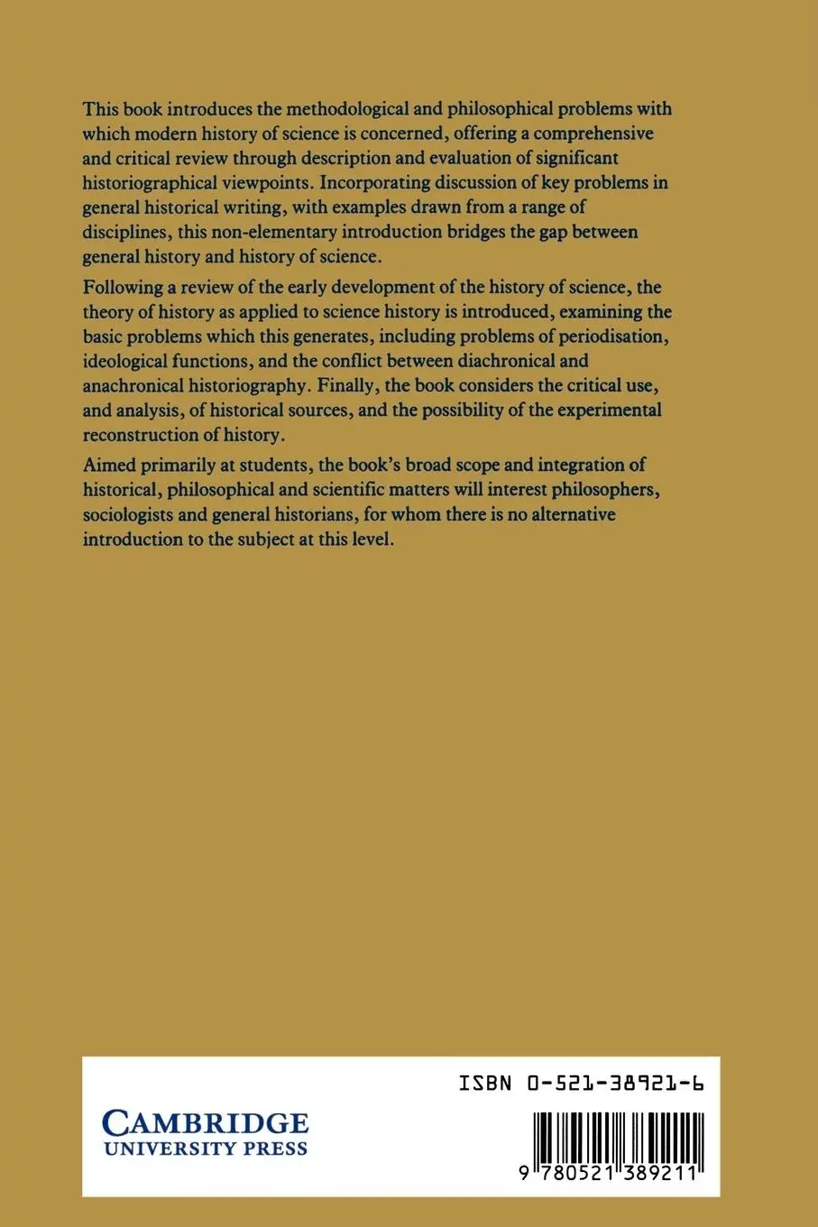 Rückseite: 9780521389211 | An Introduction to the Historiography of Science | Helge Kragh | Buch