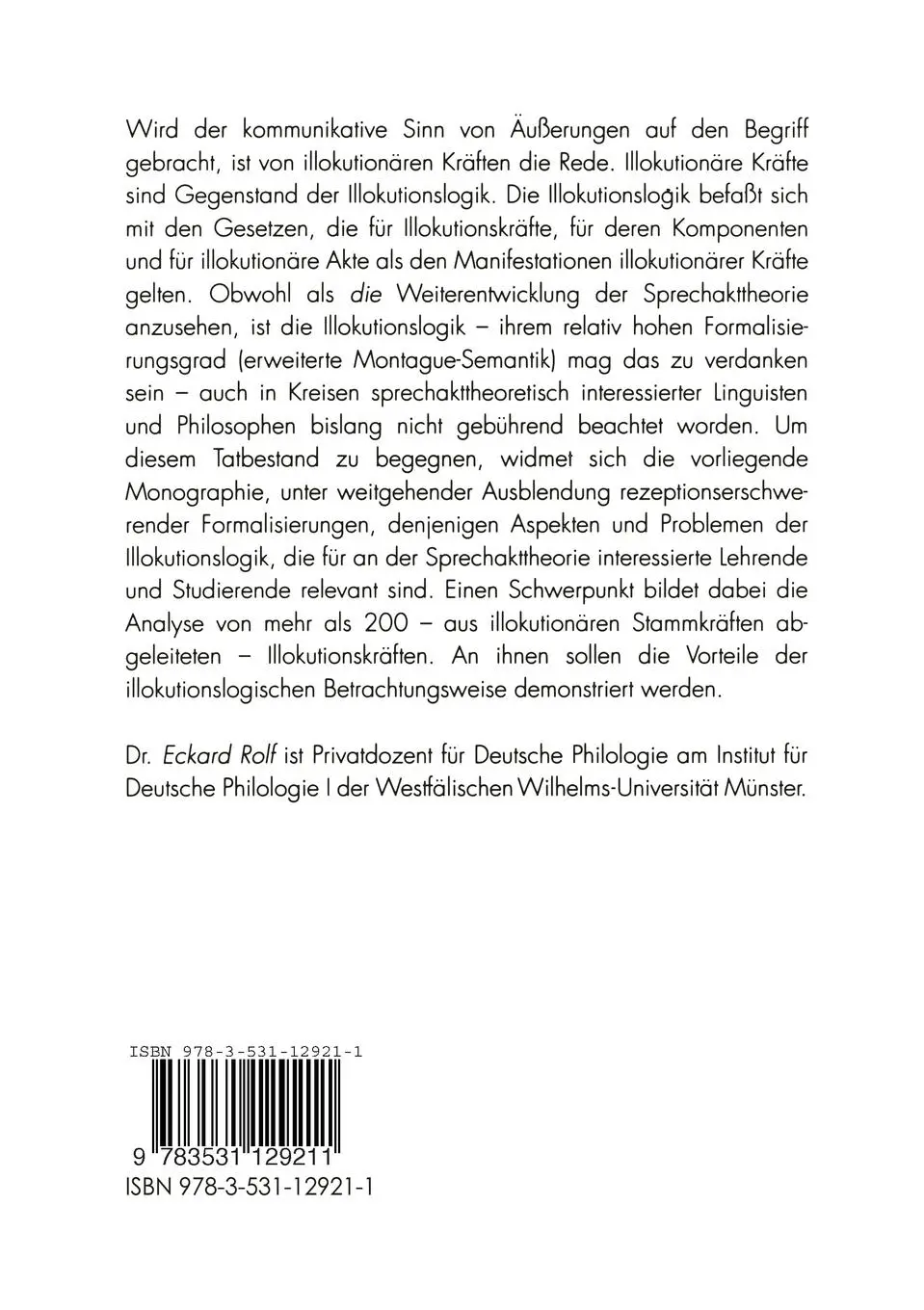 Rückseite: 9783531129211 | Illokutionäre Kräfte | Grundbegriffe der Illokutionslogik | Rolf