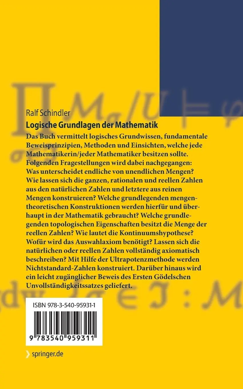 Rückseite: 9783540959311 | Logische Grundlagen der Mathematik | Ralf Schindler | Taschenbuch | x