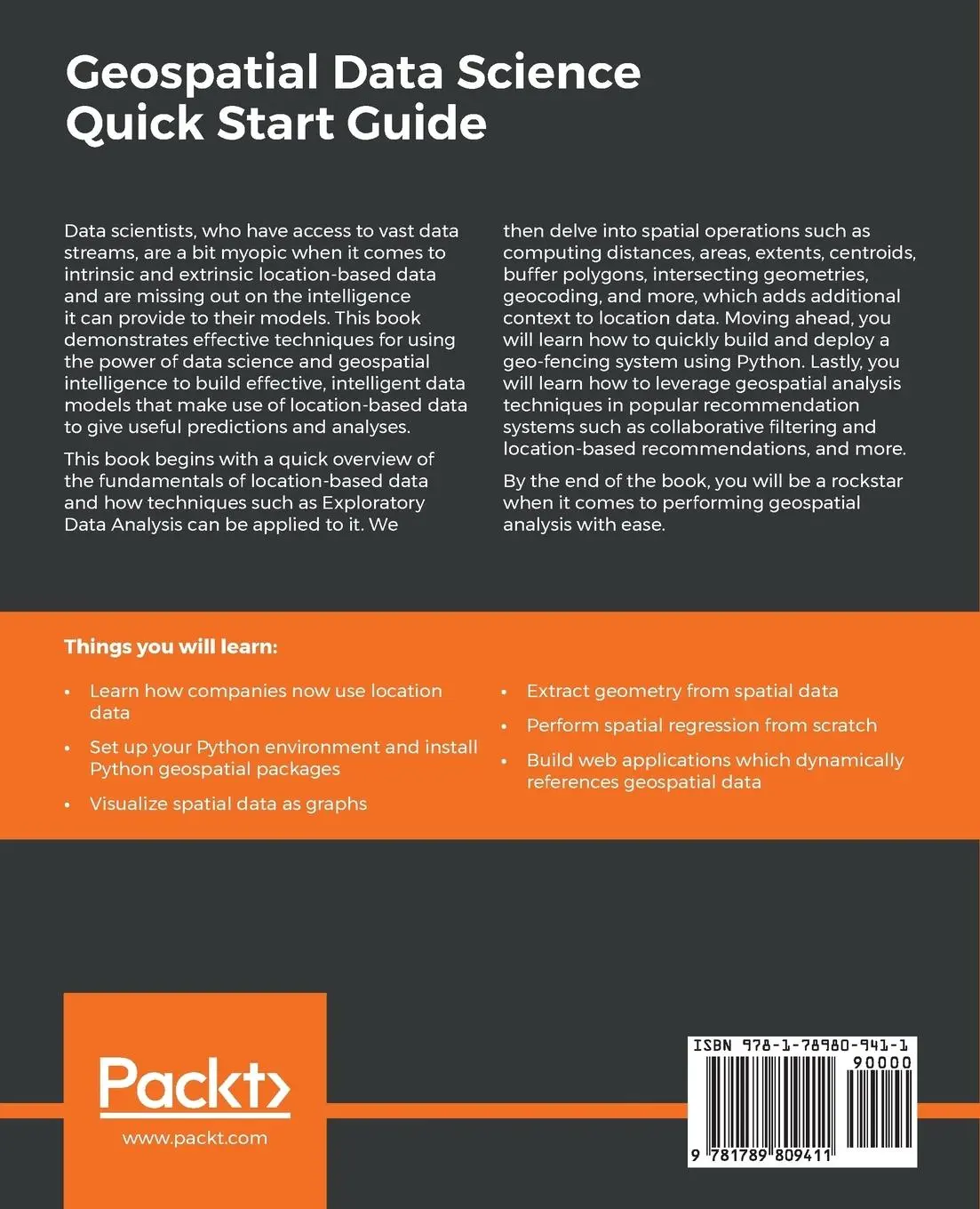 Rückseite: 9781789809411 | Geospatial Data Science Quick Start Guide | Vijayaraghavan (u. a.)