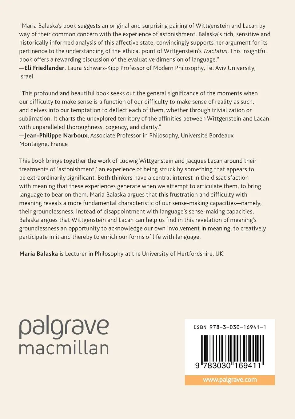 Rückseite: 9783030169411 | Wittgenstein and Lacan at the Limit | Meaning and Astonishment | Buch