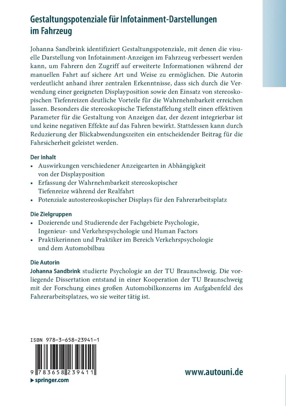 Rückseite: 9783658239411 | Gestaltungspotenziale für Infotainment-Darstellungen im Fahrzeug