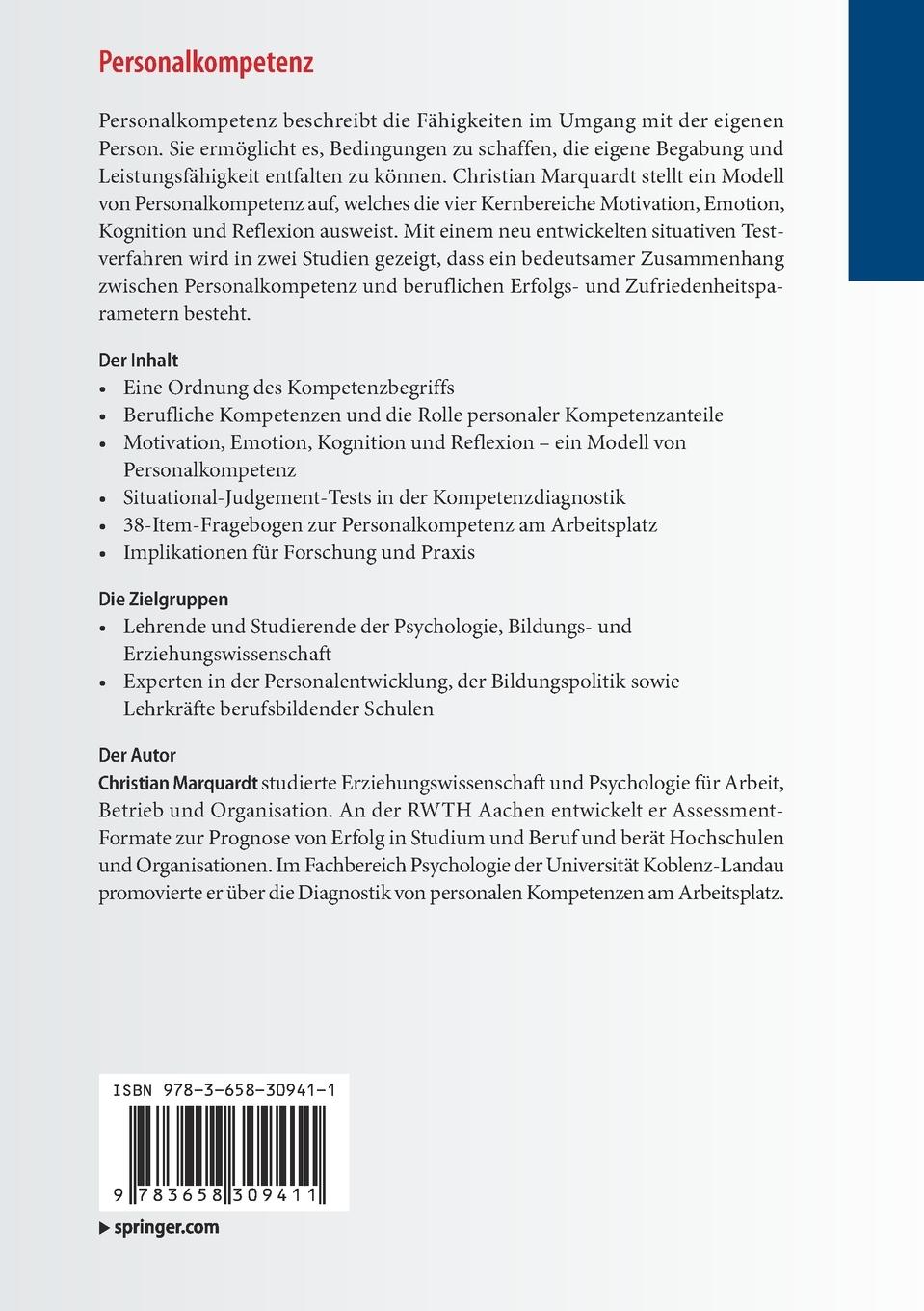 Rückseite: 9783658309411 | Personalkompetenz | Intrapersonale Kompetenzen am Arbeitsplatz messen