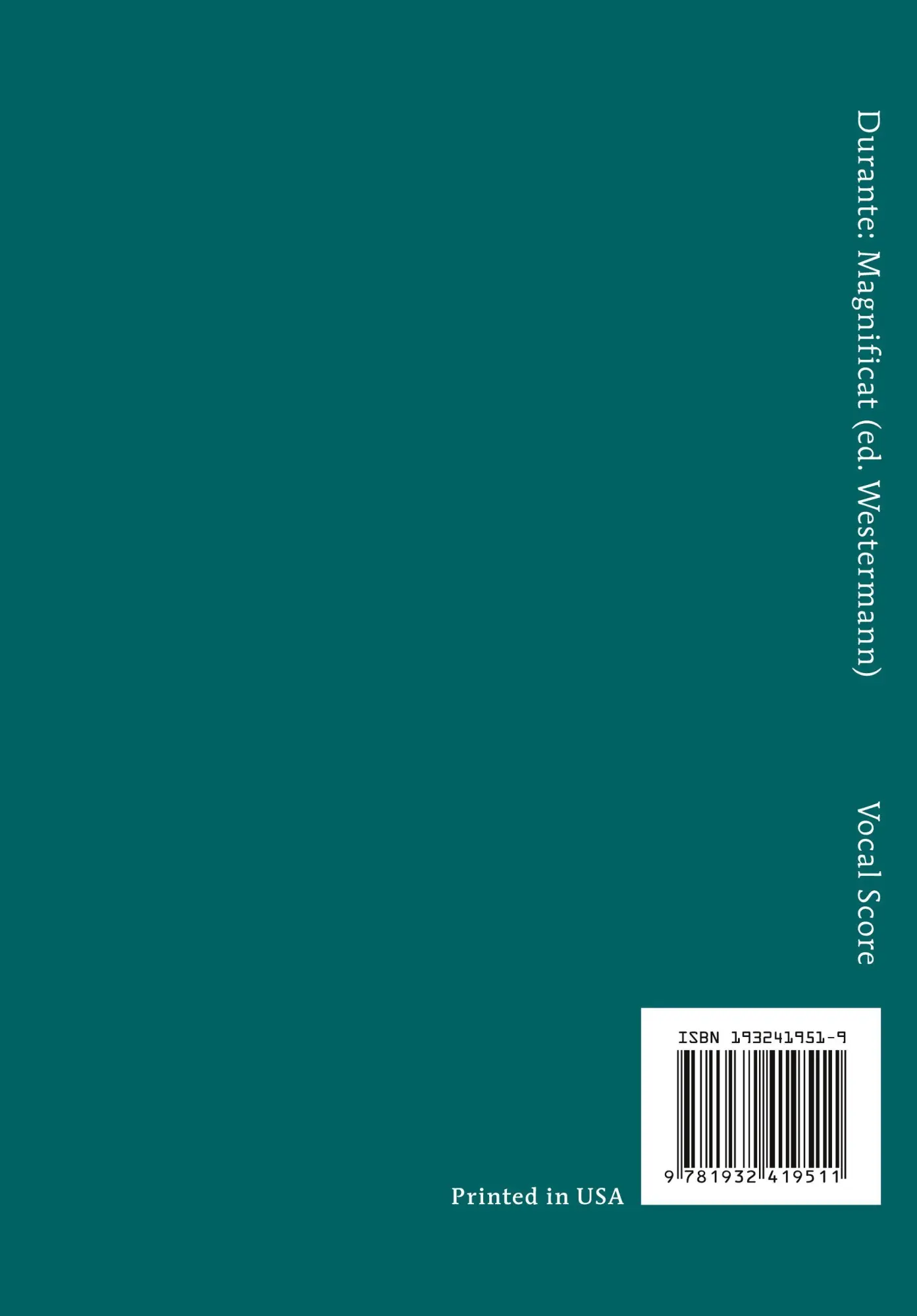 Rückseite: 9781932419511 | Magnificat | Vocal score | Francesco Durante | Taschenbuch | Latein