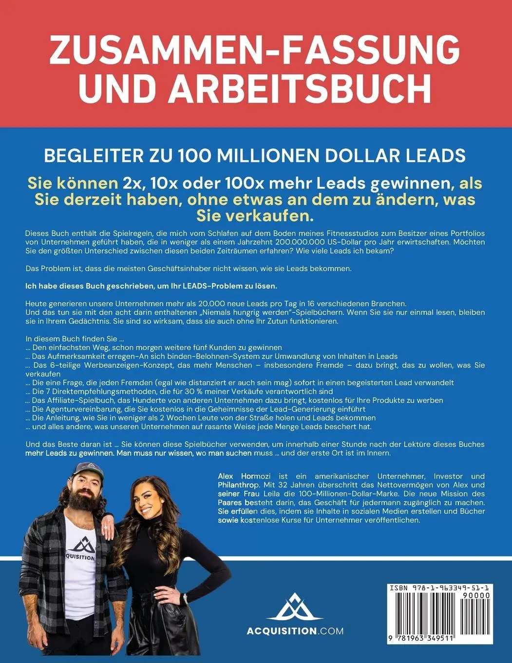 Rückseite: 9781963349511 | 100 Millionen Dollar Leads Zusammen-fassung und Arbeitsbuch | Hormozi